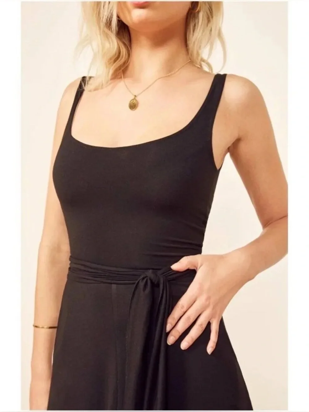Reformation Jeans Black August Midi Dress w/ Tie - Medium - Excellent Condition - Picture 3 of 16
